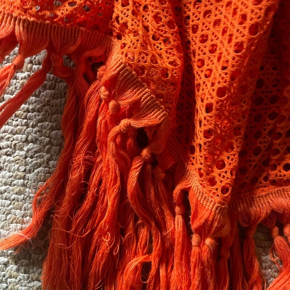 Vintage front slit mesh bright orange fringe bottom maxi dress cover up skirt - Picture 7 of 8